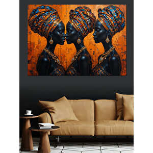 Afrikalı Kadınlar Geleneksel Başlıklarla Dekoratif Kanvas - Mdf Ahşap Tablo