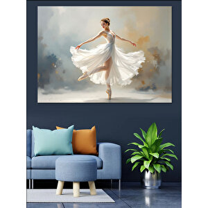 Beyaz Elbiseli Balerin Dekoratif Kanvas - Mdf Ahşap Tablo 100x140 cm