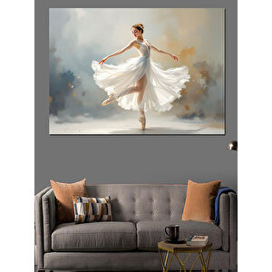 Beyaz Elbiseli Balerin Dekoratif Kanvas - Mdf Ahşap Tablo 100x140 cm