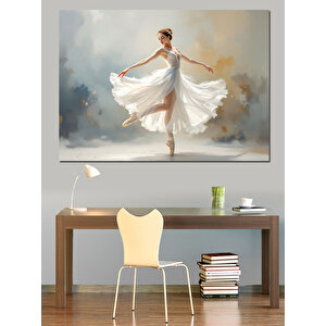 Beyaz Elbiseli Balerin Dekoratif Kanvas - Mdf Ahşap Tablo 100x140 cm