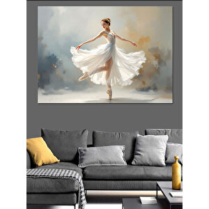 Beyaz Elbiseli Balerin Dekoratif Kanvas - Mdf Ahşap Tablo