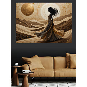 Çöl Ve Gezegenler Silueti Dekoratif Kanvas - Mdf Ahşap Tablo 100x140 cm