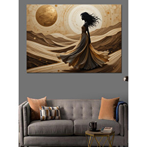 Çöl Ve Gezegenler Silueti Dekoratif Kanvas - Mdf Ahşap Tablo 70x100 cm