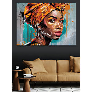 Turuncu Şapkalı Kadın Dekoratif Kanvas - Mdf Ahşap Tablo