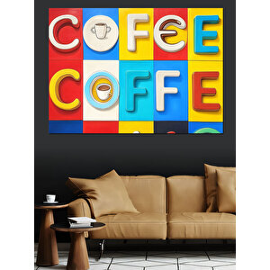 Renkli Kutu Harfli Coffee Dekoratif Kanvas - Mdf Ahşap Tablo 35x50 cm