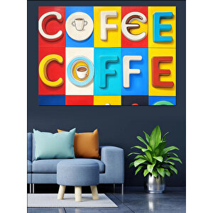 Renkli Kutu Harfli Coffee Dekoratif Kanvas - Mdf Ahşap Tablo 35x50 cm