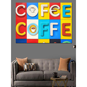 Renkli Kutu Harfli Coffee Dekoratif Kanvas - Mdf Ahşap Tablo 35x50 cm
