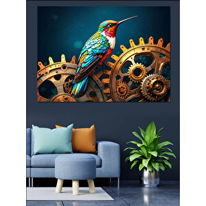 Dişli Arasında Renkli Saka Dekoratif Kanvas - Mdf Ahşap Tablo 100x140 cm