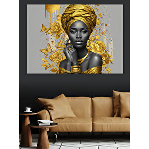 Altın Taçlı Afrikalı Kadın Dekoratif Kanvas - Mdf Ahşap Tablo 100x140 cm