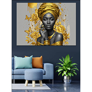 Altın Taçlı Afrikalı Kadın Dekoratif Kanvas - Mdf Ahşap Tablo