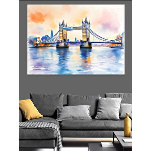 Londra Köprüsü Sulu Boya Dekoratif Kanvas - Mdf Ahşap Tablo