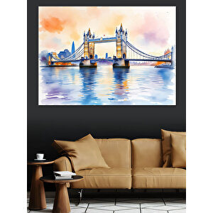Londra Köprüsü Sulu Boya Dekoratif Kanvas - Mdf Ahşap Tablo
