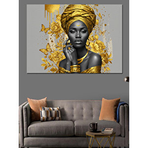 Altın Taçlı Afrikalı Kadın Dekoratif Kanvas - Mdf Ahşap Tablo