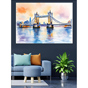 Londra Köprüsü Sulu Boya Dekoratif Kanvas - Mdf Ahşap Tablo 70x100 cm