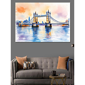Londra Köprüsü Sulu Boya Dekoratif Kanvas - Mdf Ahşap Tablo 70x100 cm