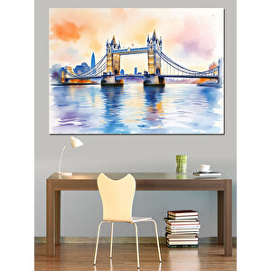 Londra Köprüsü Sulu Boya Dekoratif Kanvas - Mdf Ahşap Tablo 70x100 cm