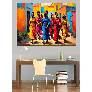 Renkli Kıyafetli Afrika Kadınlar Dekoratif Kanvas - Mdf Ahşap Tablo 50x70 cm
