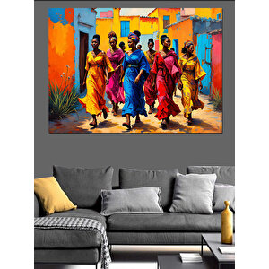 Renkli Kıyafetli Afrika Kadınlar Dekoratif Kanvas - Mdf Ahşap Tablo 50x70 cm