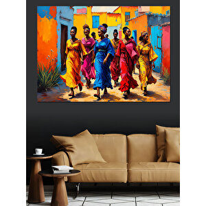 Renkli Kıyafetli Afrika Kadınlar Dekoratif Kanvas - Mdf Ahşap Tablo 50x70 cm