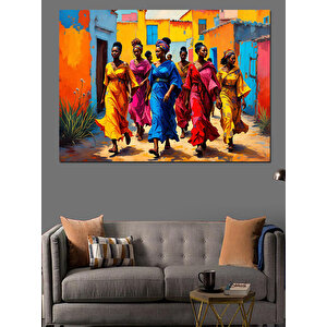 Renkli Kıyafetli Afrika Kadınlar Dekoratif Kanvas - Mdf Ahşap Tablo