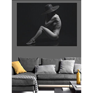 Gölgeyle Saklanan Şapkalı Kadın Dekoratif Kanvas - Mdf Ahşap Tablo 100x140 cm