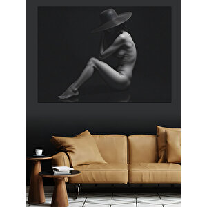 Gölgeyle Saklanan Şapkalı Kadın Dekoratif Kanvas - Mdf Ahşap Tablo 100x140 cm