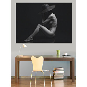 Gölgeyle Saklanan Şapkalı Kadın Dekoratif Kanvas - Mdf Ahşap Tablo 50x70 cm