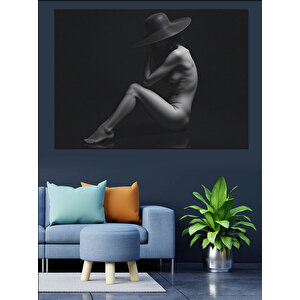 Gölgeyle Saklanan Şapkalı Kadın Dekoratif Kanvas - Mdf Ahşap Tablo