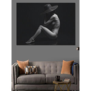 Gölgeyle Saklanan Şapkalı Kadın Dekoratif Kanvas - Mdf Ahşap Tablo