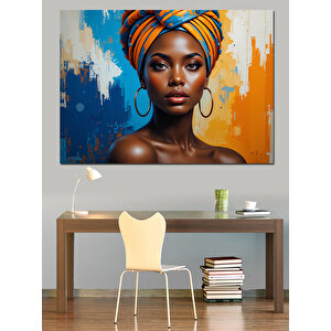 Afrikalı Kadın Renkli Portre Dekoratif Kanvas - Mdf Ahşap Tablo 50x70 cm