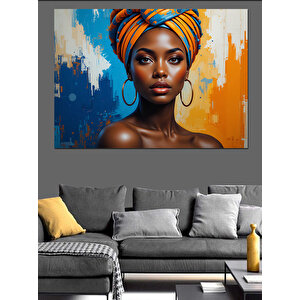 Afrikalı Kadın Renkli Portre Dekoratif Kanvas - Mdf Ahşap Tablo 100x140 cm