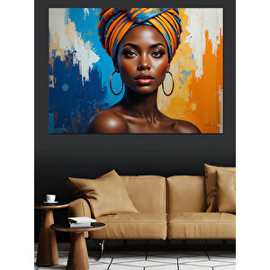 Afrikalı Kadın Renkli Portre Dekoratif Kanvas - Mdf Ahşap Tablo 100x140 cm