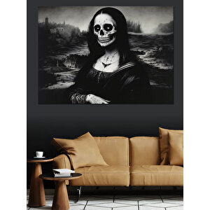 İskelet Mona Lisa Dekoratif Kanvas - Mdf Ahşap Tablo 100x140 cm