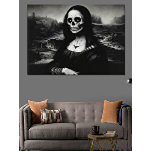 İskelet Mona Lisa Dekoratif Kanvas - Mdf Ahşap Tablo 100x140 cm