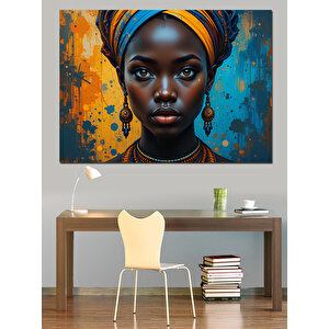 Afrikalı Kadın Renkli Portre Dekoratif Kanvas - Mdf Ahşap Tablo