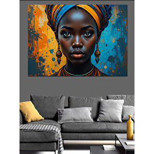 Afrikalı Kadın Renkli Portre Dekoratif Kanvas - Mdf Ahşap Tablo