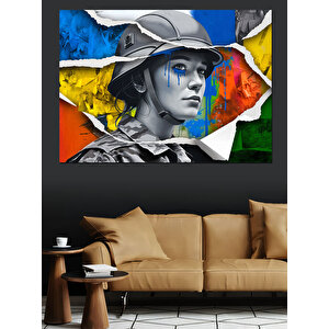 Soyut Mavi Gözlü Kadın Dekoratif Kanvas - Mdf Ahşap Tablo