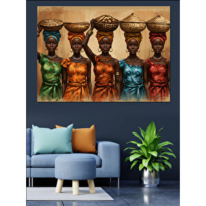 Afrikalı Kadınlar Yan Yana Dekoratif Kanvas - Mdf Ahşap Tablo 70x100 cm