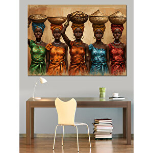 Afrikalı Kadınlar Yan Yana Dekoratif Kanvas - Mdf Ahşap Tablo 70x100 cm