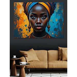 Afrikalı Kadın Renkli Portre Dekoratif Kanvas - Mdf Ahşap Tablo 70x100 cm