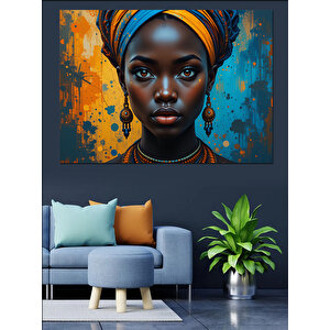 Afrikalı Kadın Renkli Portre Dekoratif Kanvas - Mdf Ahşap Tablo 70x100 cm