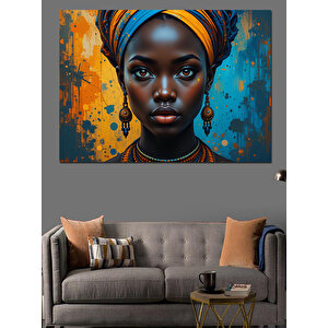Afrikalı Kadın Renkli Portre Dekoratif Kanvas - Mdf Ahşap Tablo 70x100 cm