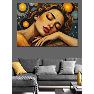 Renkli Gezegenli Kadın Portresi Dekoratif Kanvas - Mdf Ahşap Tablo 70x100 cm