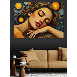 Renkli Gezegenli Kadın Portresi Dekoratif Kanvas - Mdf Ahşap Tablo 70x100 cm