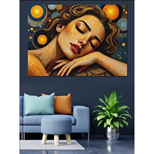 Renkli Gezegenli Kadın Portresi Dekoratif Kanvas - Mdf Ahşap Tablo 70x100 cm