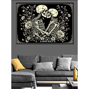 Birbirine Sarılmış İskelet Aşıklar Dekoratif Kanvas - Mdf Ahşap Tablo 25x35 cm