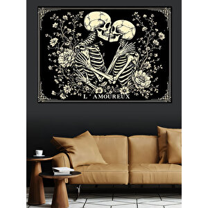 Birbirine Sarılmış İskelet Aşıklar Dekoratif Kanvas - Mdf Ahşap Tablo 25x35 cm