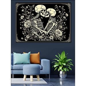 Birbirine Sarılmış İskelet Aşıklar Dekoratif Kanvas - Mdf Ahşap Tablo 25x35 cm