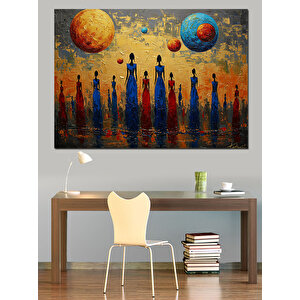 Gezegenler Arasında İnsan Silüetleri Dekoratif Kanvas - Mdf Ahşap Tablo