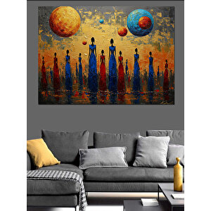 Gezegenler Arasında İnsan Silüetleri Dekoratif Kanvas - Mdf Ahşap Tablo